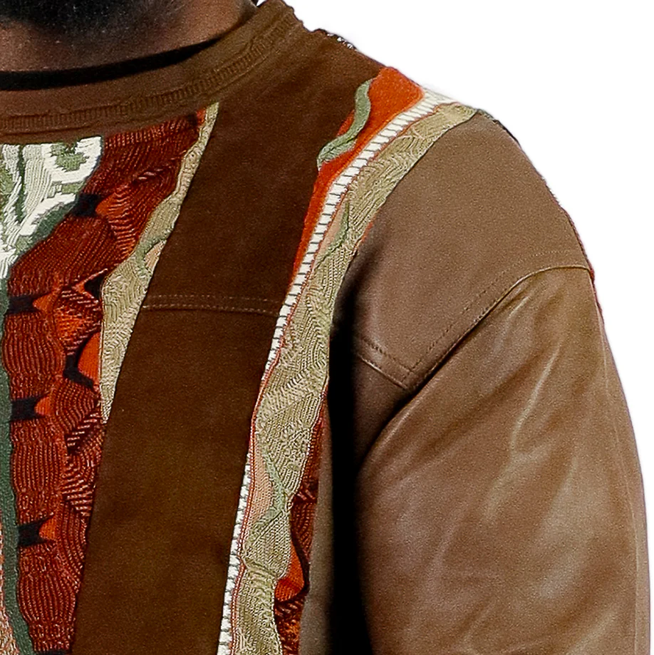 COOGI Leather, Suede and Sweater Pieced Crew - Brown - Image 4