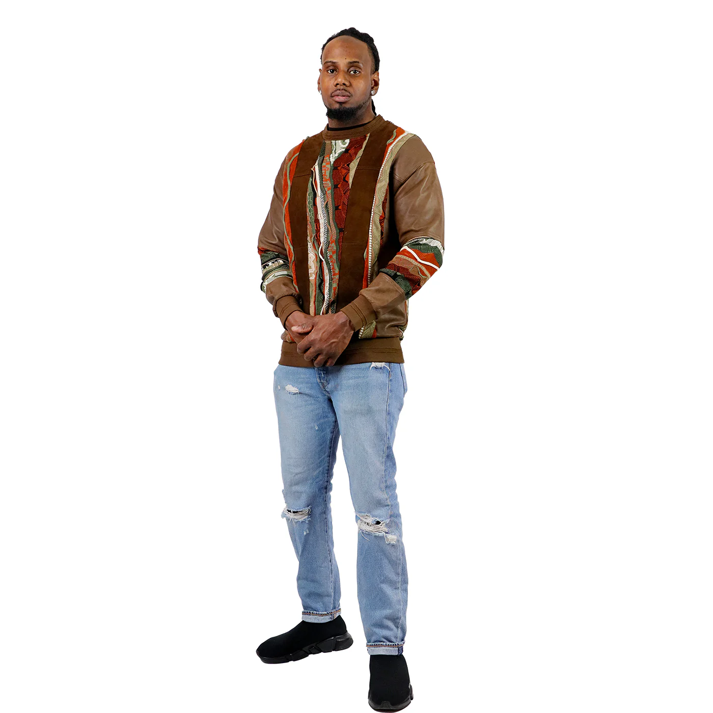 COOGI Leather, Suede and Sweater Pieced Crew - Brown - Image 5