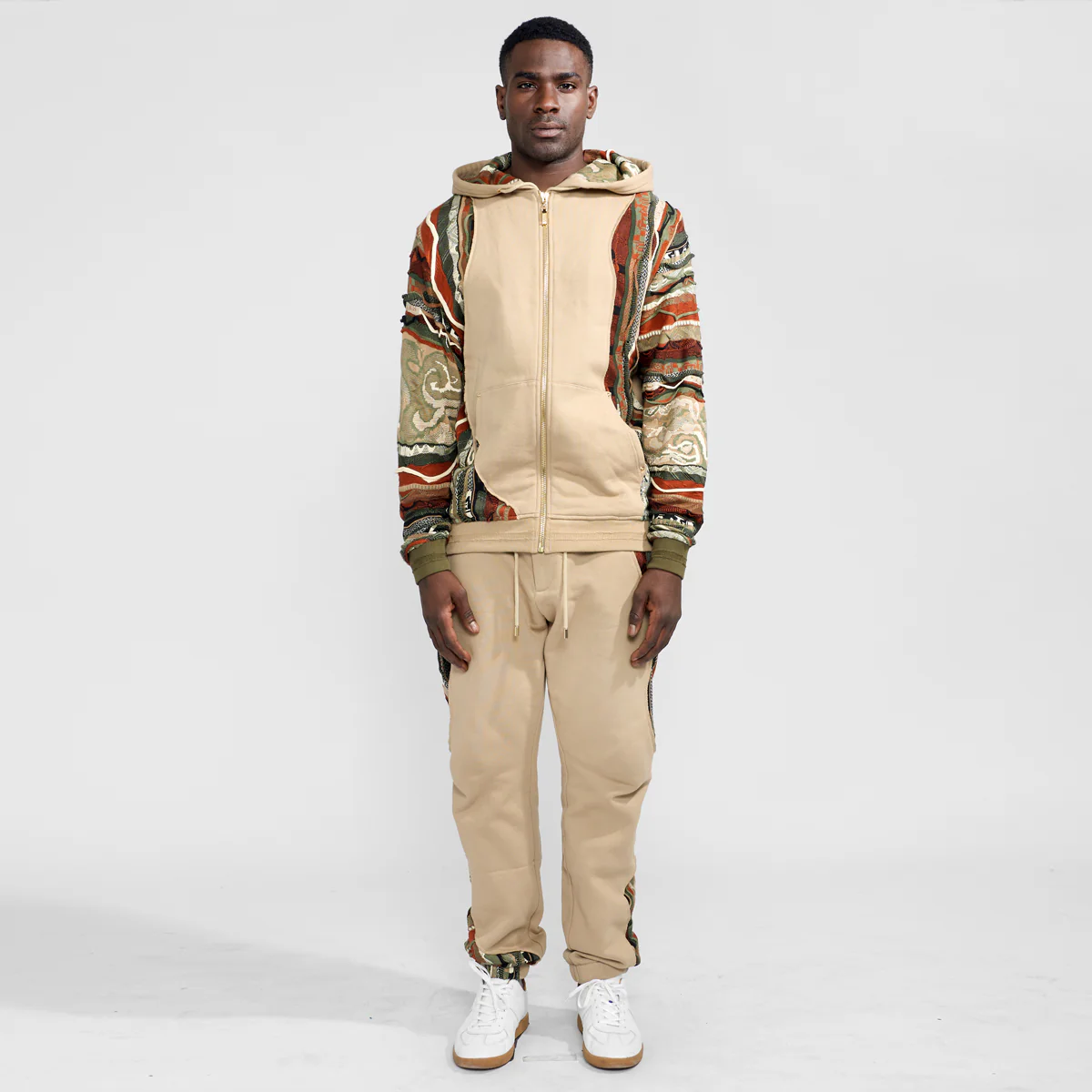 COOGI Sweater Pieced Fleece Jogger - Khaki - Image 3