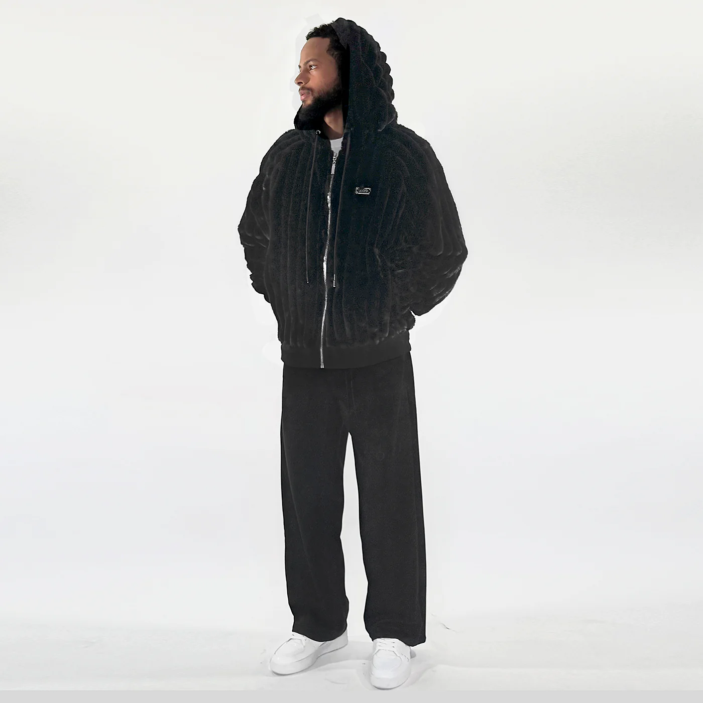 New - COOGI Faux Fur Full Zip Hoody - Black - Image 4