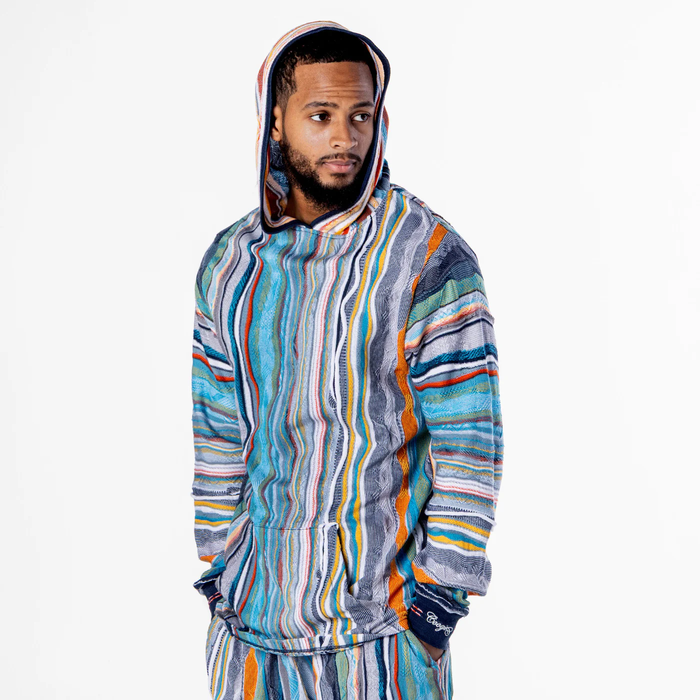 New - COOGI Light Weight Sweater Knit Hoody in Blue and Gray - Image 6