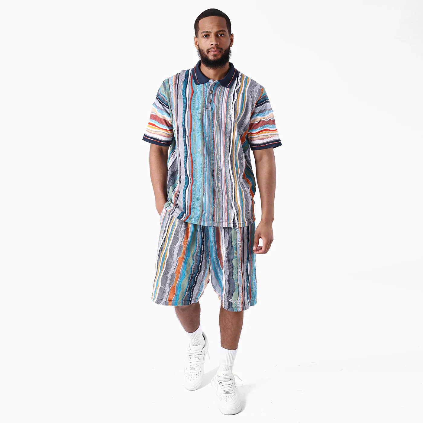 New - COOGI Light Weight Sweater Knit  Polo in Blue and Gray - Image 3