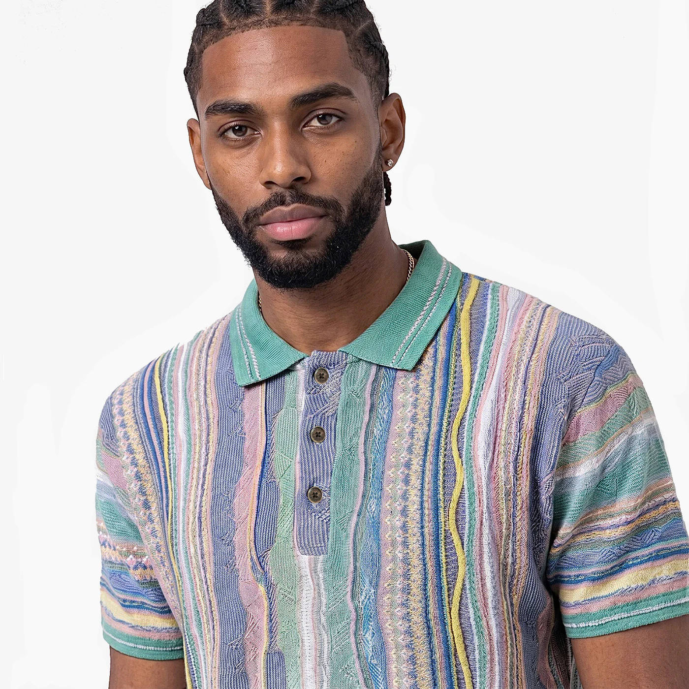 New - COOGI Light Weight Sweater Knit Polo in Pink and Yellow - Image 4