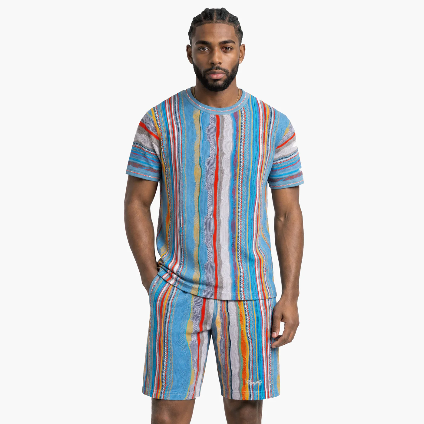 New - COOGI Light Weight Sweater Knit Tee in Gray and Blue - Image 4
