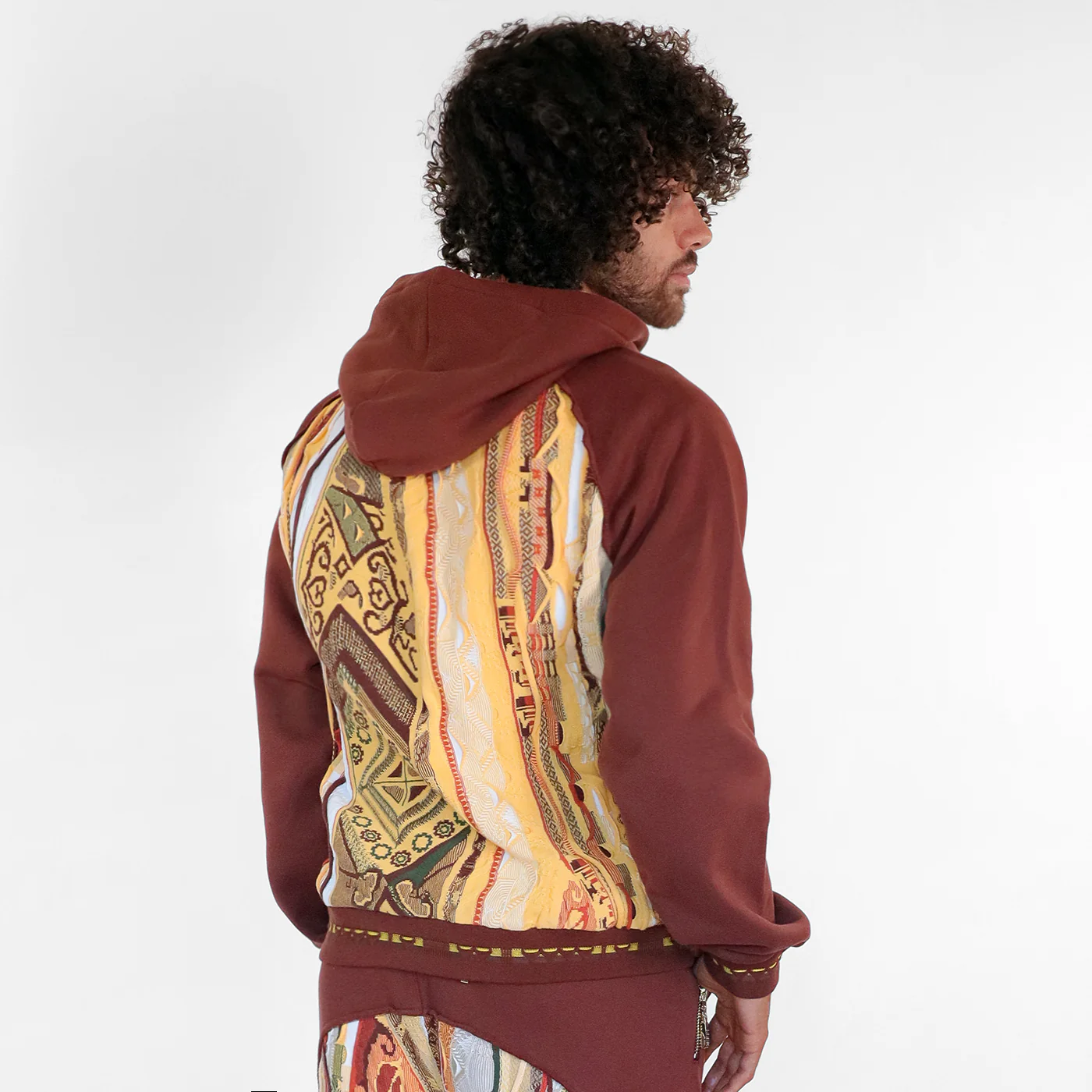 New - COOGI Sweater Pieced Fleece Hoody in Brown - Image 3