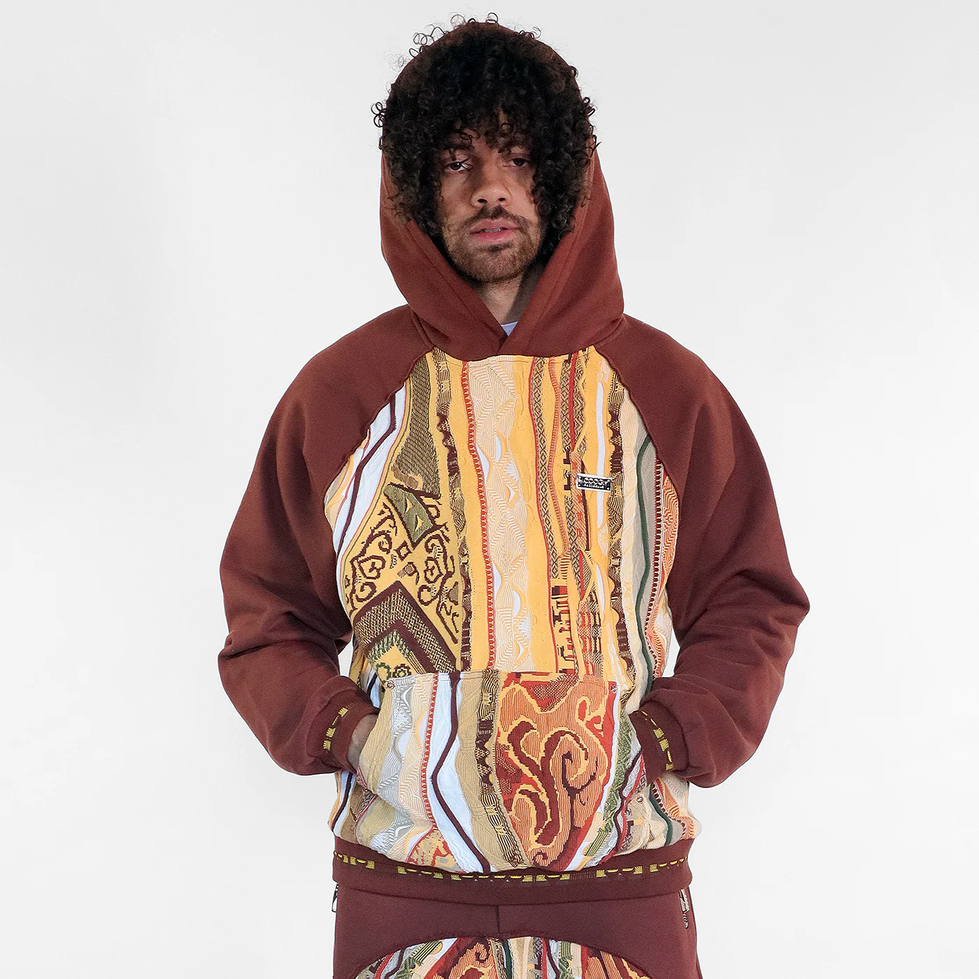 New - COOGI Sweater Pieced Fleece Hoody in Brown - Image 4