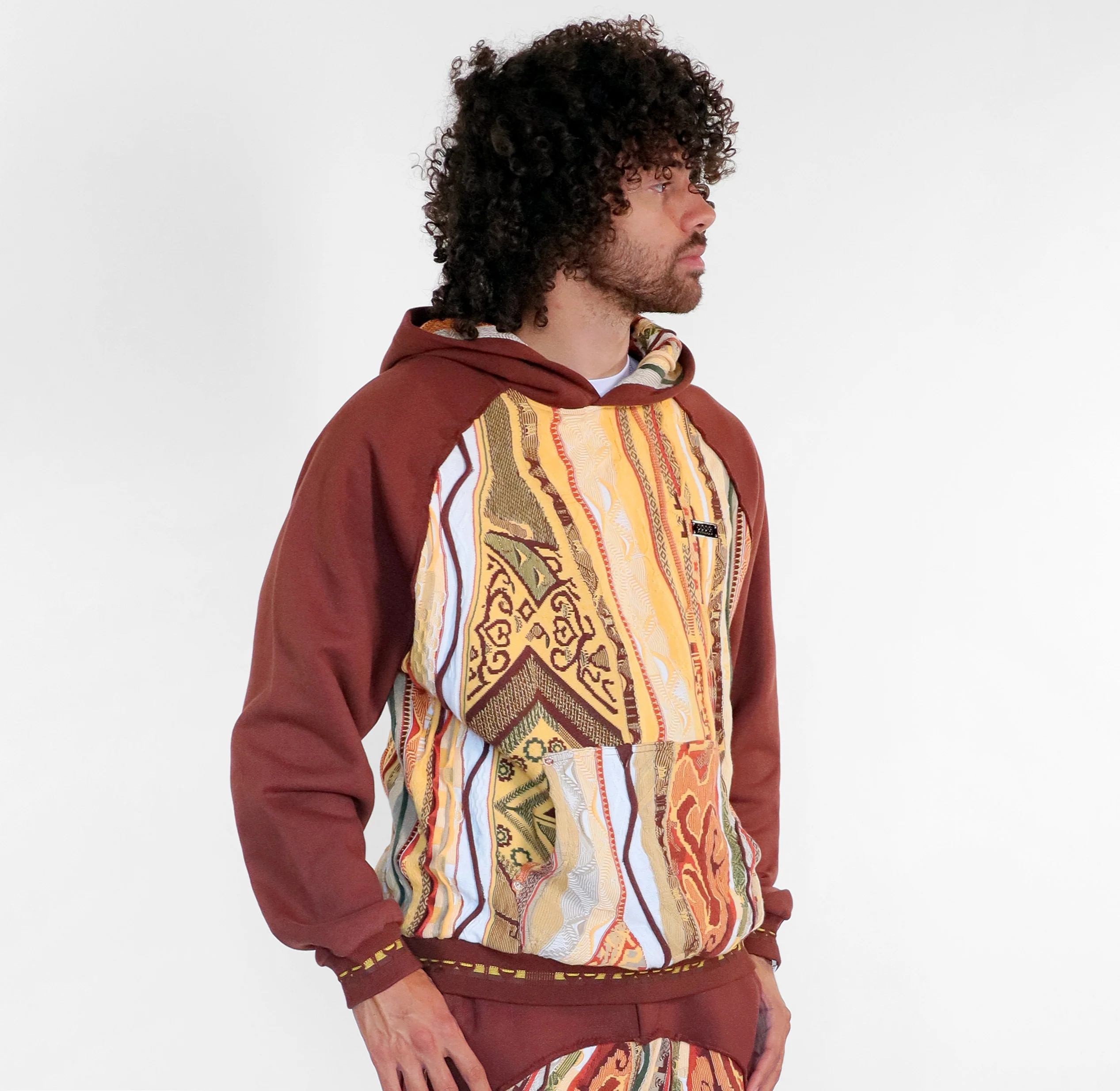 New - COOGI Sweater Pieced Fleece Hoody in Brown - Image 5