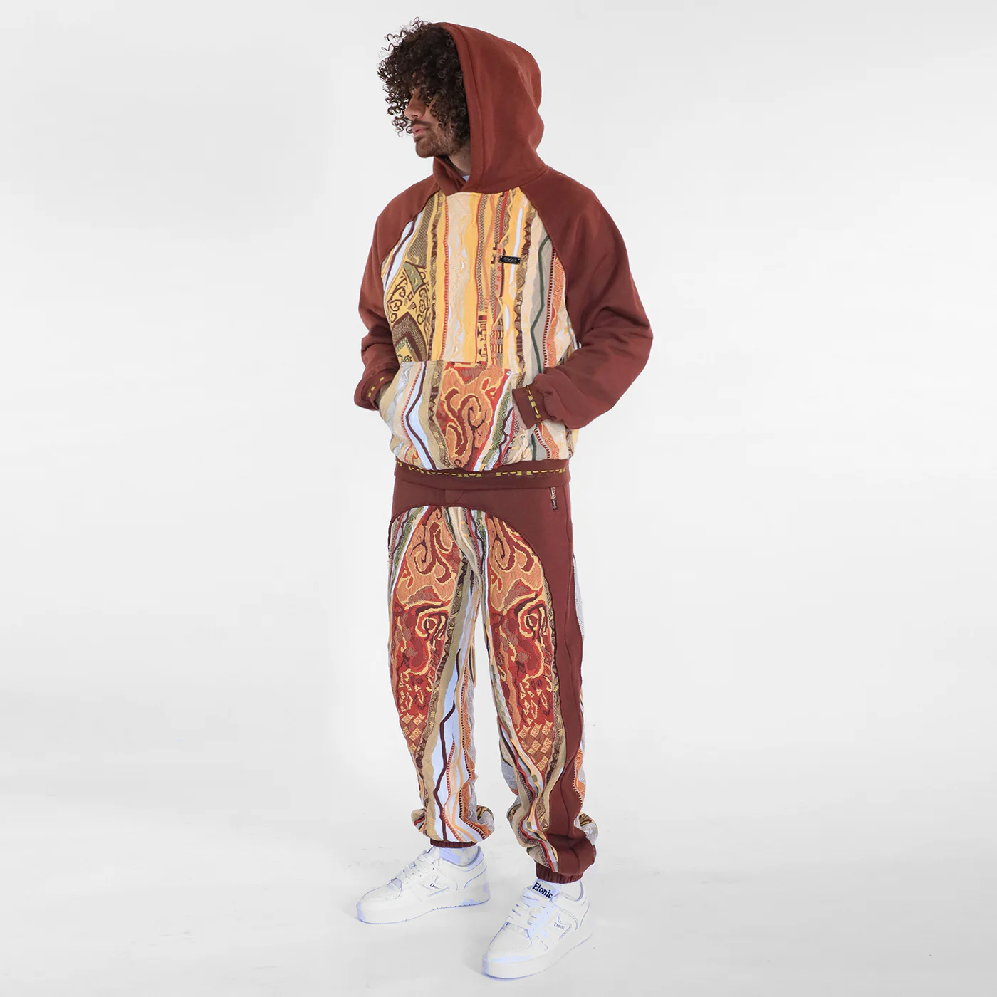 New - COOGI Sweater Pieced Fleece Hoody in Brown - Image 6